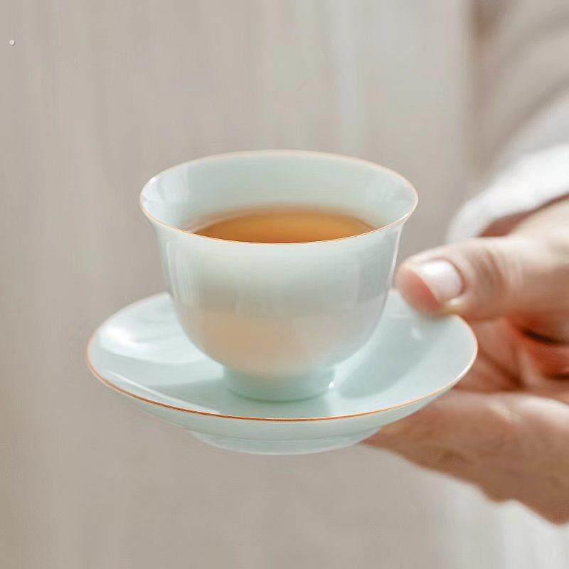 影青薄胎德化甜白瓷功夫茶杯品茗杯子陶瓷茶碗单杯小茶杯品茗杯