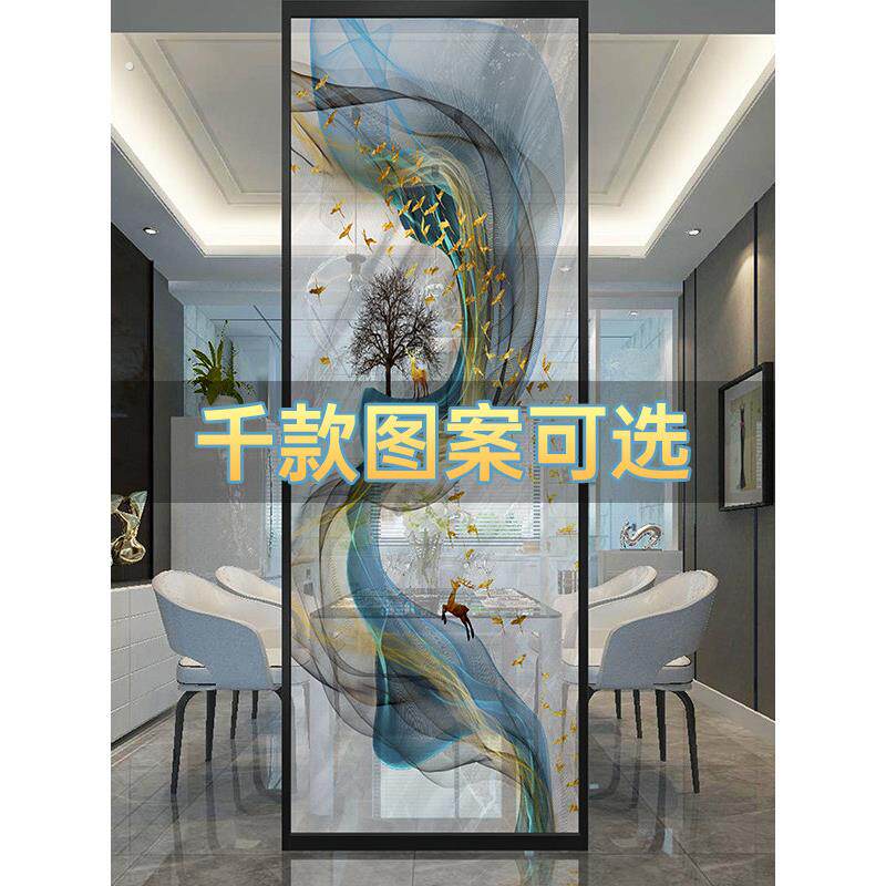 酒店不锈钢夹丝玻璃屏风隔断客厅玄关简约移门推拉门艺术玻璃