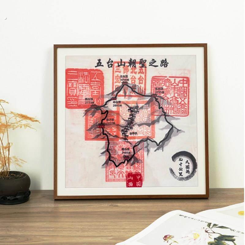 五台山裱框朝台盖章布相框装裱朝圣之路旅游纪念登顶地图相框定制