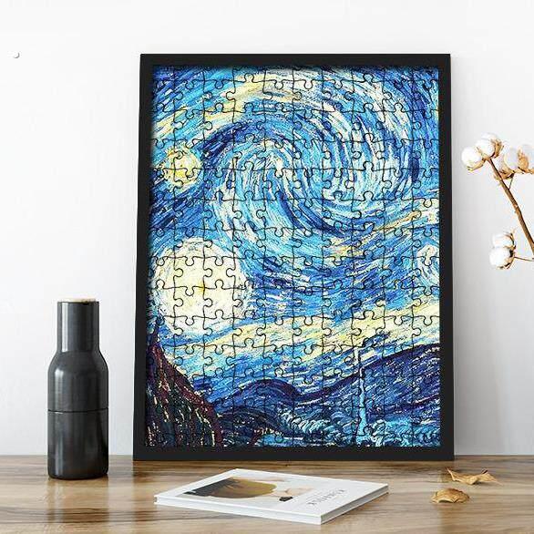 木质1000片拼图相框挂墙面装裱画 画框原木色边框300片500片现代