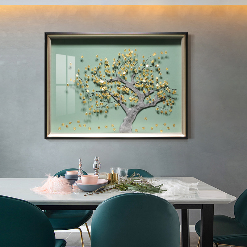 新中式餐厅立体手工实物挂画个性艺术饭厅定制壁画厨房背景墙装饰