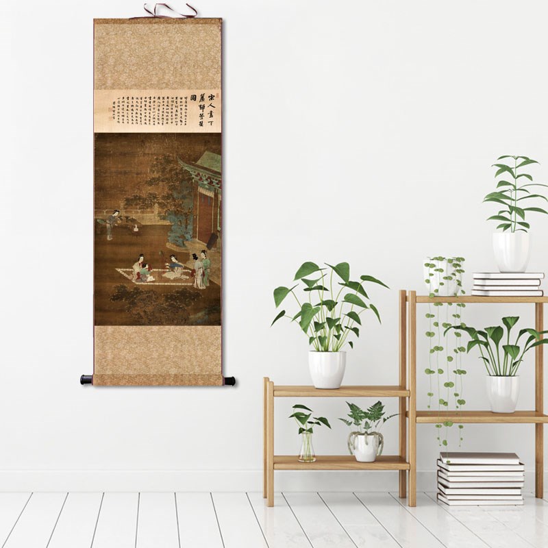 名家字画山水画花鸟画文徽明卷轴画仿古画绢画品茶图携琴访友国画
