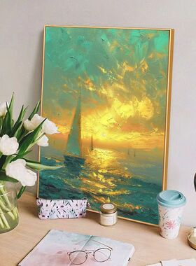海洋风景数字油画diy填充涂色手工手绘高级感丙烯油彩画装饰挂画