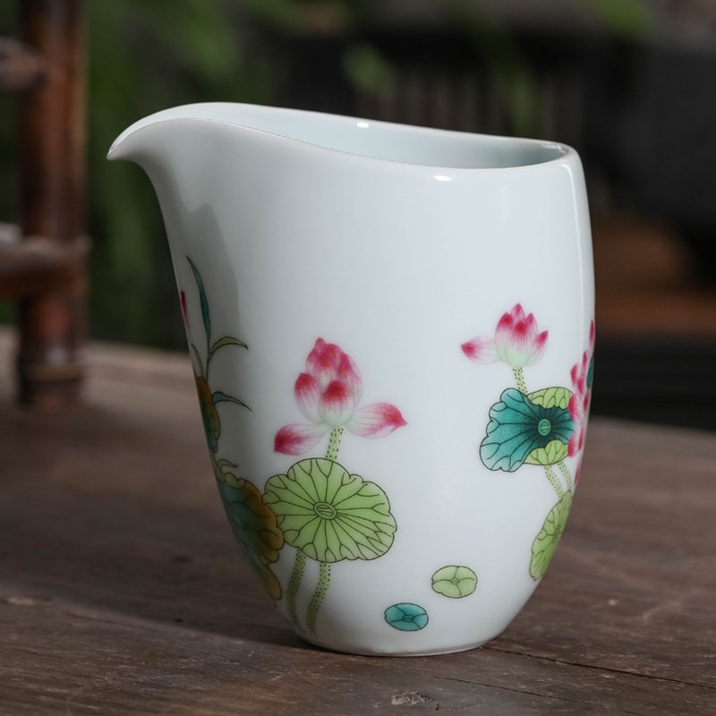 景德镇手工荷花清韵加厚鹰嘴陶瓷公道杯功夫茶过滤分茶器茶具配件