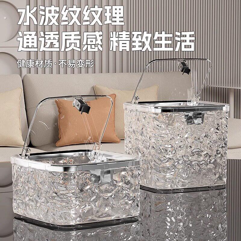 桌面垃圾桶轻奢高档带盖透明高颜值家用客厅办公室桌上方形收纳桶