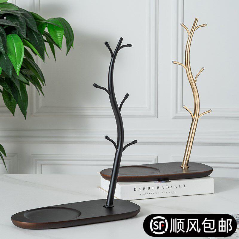 高颜值杯架实木杯架子马克杯水杯挂杯架置物架不锈钢沥水架子