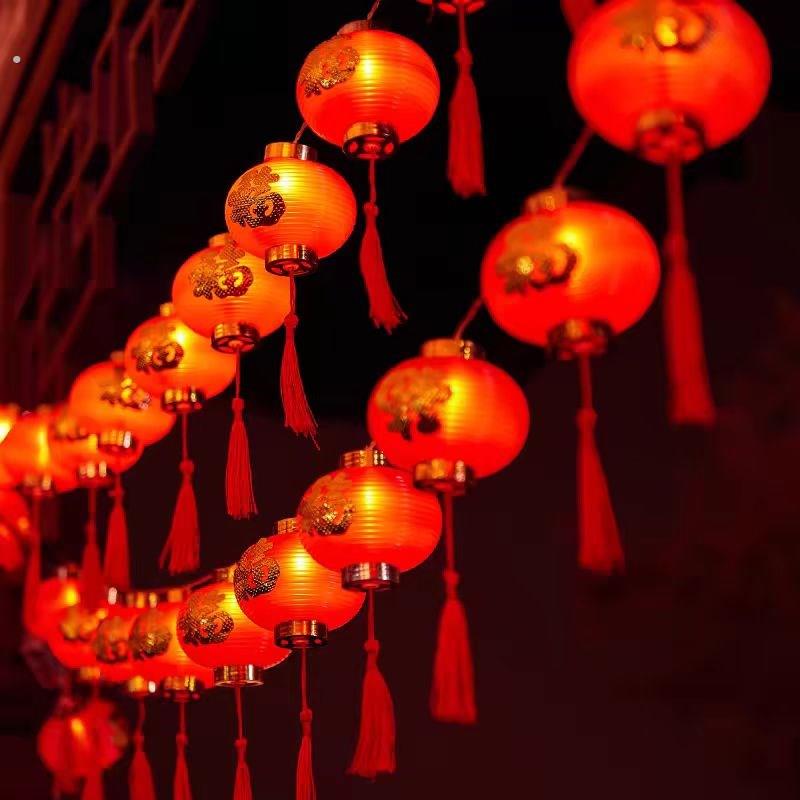 新款福字小红灯笼太阳能户外过年彩灯串挂件防水挂饰新年装饰春节