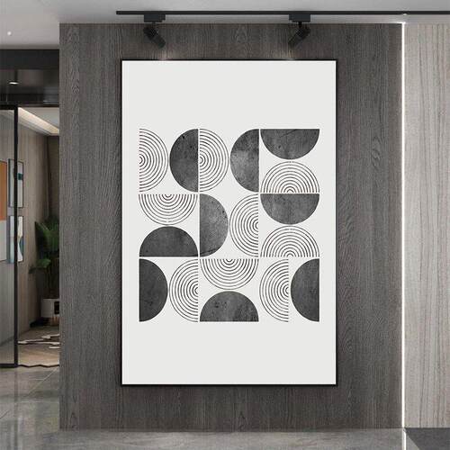 玄关装饰画现代抽象挂画轻奢档高级感黑白入户正对大门走廊过道壁