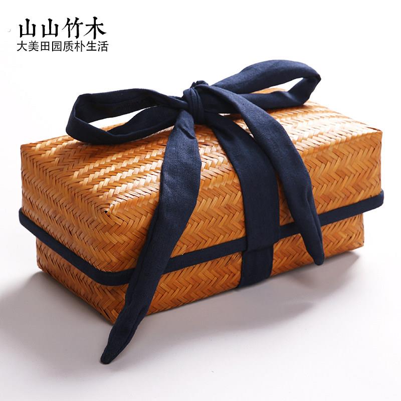 复古竹编茶道收纳盒带盖桌面整理盒旅行茶笼零配2019收纳具