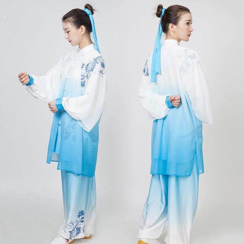 小和山太极服女新款渐层色比赛表演太极拳八段锦练功服男刺绣全套