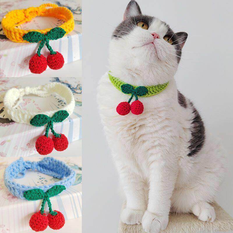 宠物饰品狗狗围脖猫咪项圈编织手工无声针织樱桃可爱系带可调节