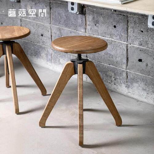 美式复古实木四脚小圆凳咖啡厅旋转吧凳家用餐桌凳酒吧椅子可升降