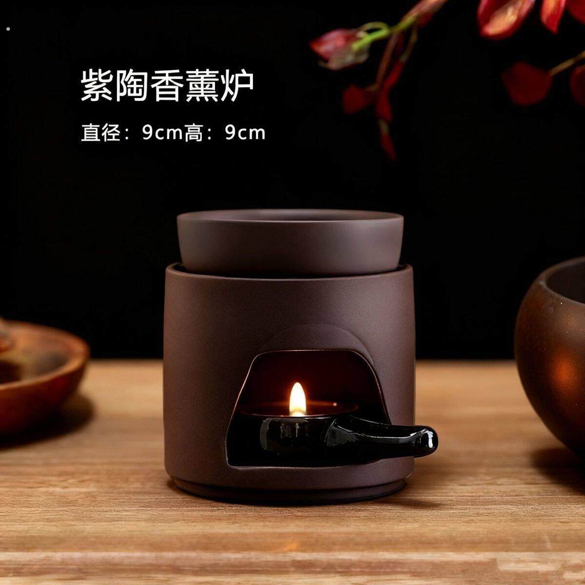 紫陶陶瓷熏香薰炉室内香薰蜡烛灯复古卧室防干烧加热炉精油灯摆件