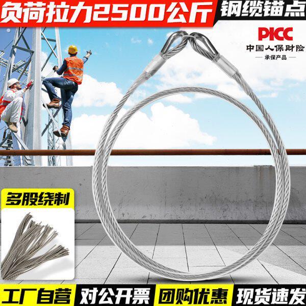 户外高空作业钢丝绳固定钢缆锚点带辅助挽索救援电网施工连接钢索
