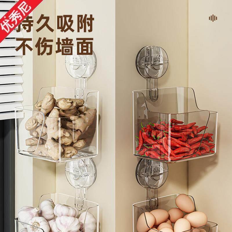 纳葱87504姜蒜往哪放?吸盘收筐厨菜房壁挂式料架篮子免打孔置物