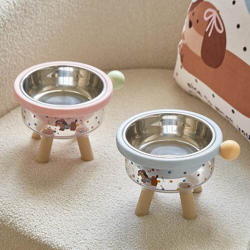 宠物高脚不锈钢护颈防滑食盆不易打翻口径防黑下巴成猫猫咪饭碗