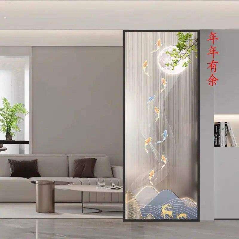现代简约轻奢艺术玻璃定制屏风隔断半墙客厅遮挡入户玄关进门卧室