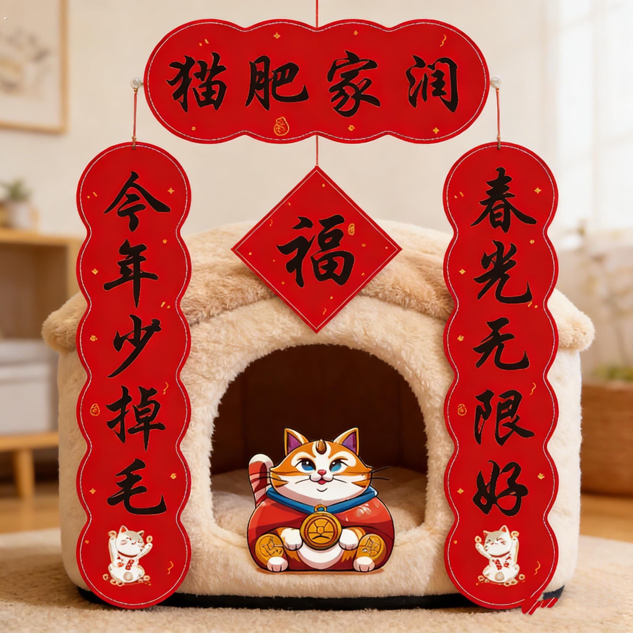 新年宠物小对联2026马年新款创意可爱猫窝狗窝迷你趣味小春联门贴