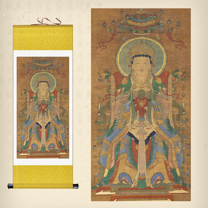 天尊神像挂画九天玄女画像卷轴画明代版玄母娘娘供奉丝绸画装饰画