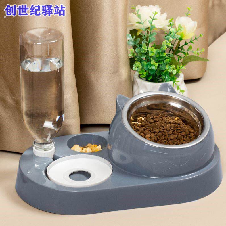 猫碗自动饮水喂食器猫粮智能狗盆喝水一体幼猫专用猫食猫盘二合一