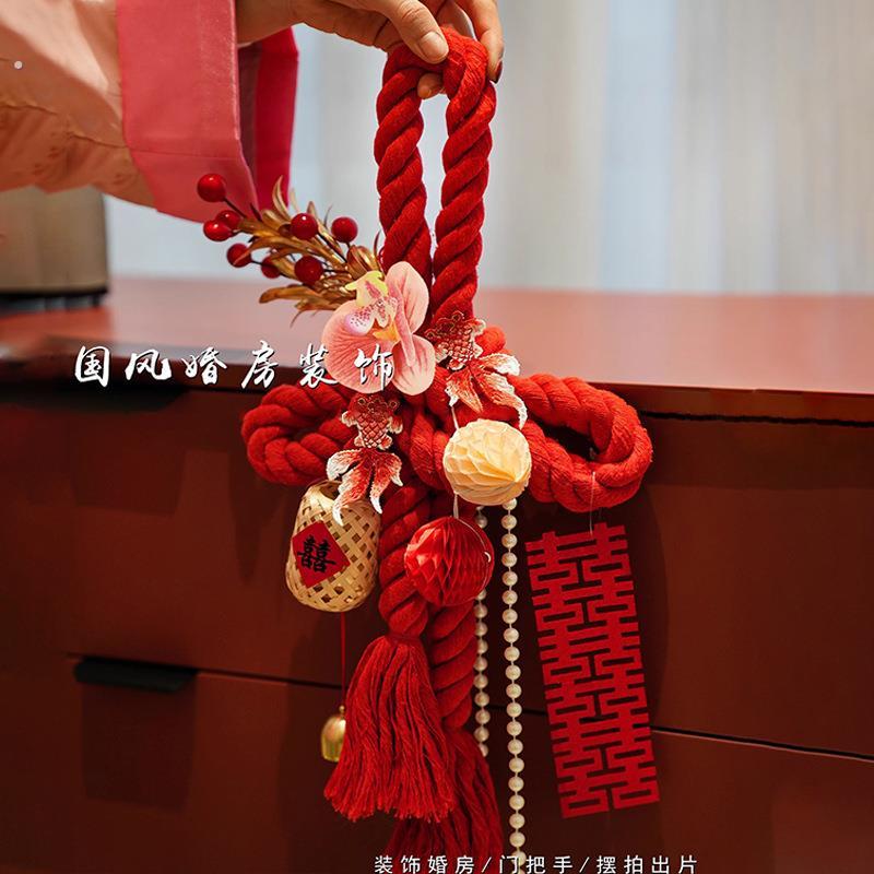 婚房万字结布置结婚装饰新房女方房门上喜字卧室门把手挂件中国结