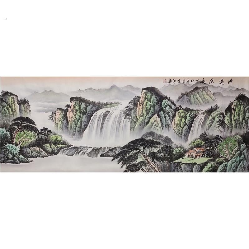 纯手绘山水小六尺源远流长国画富山贵水客厅办公室挂画