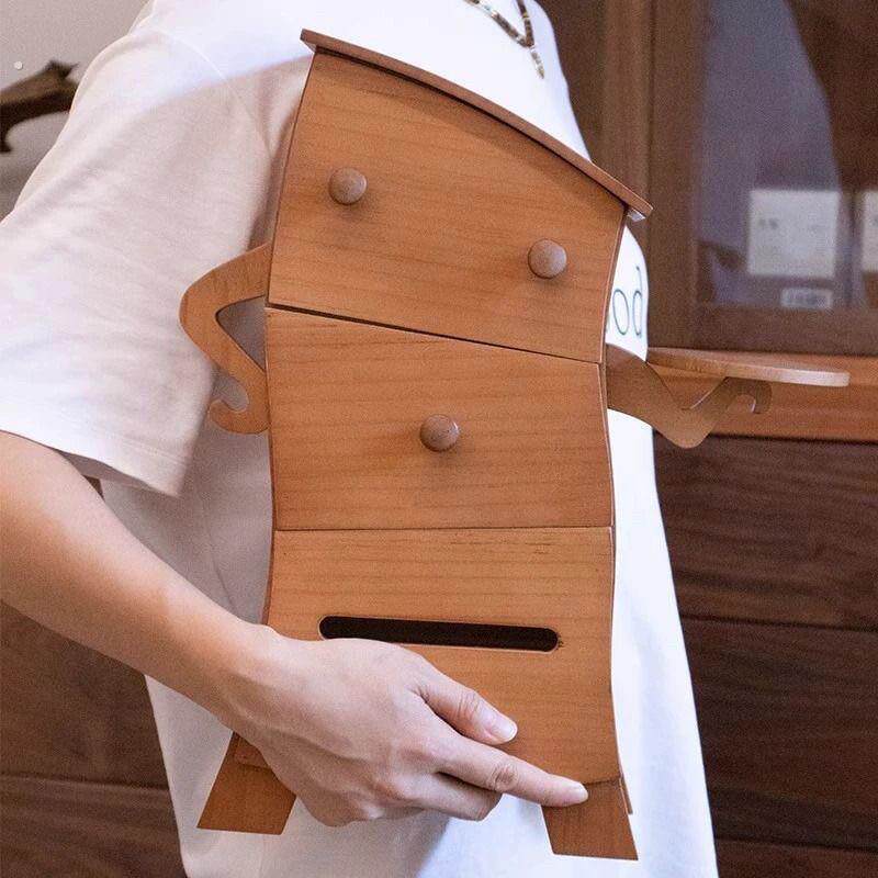 叉腰柜实木收纳柜子迷你木童趣造型摆件家居饰品桌面收纳柜纸巾盒