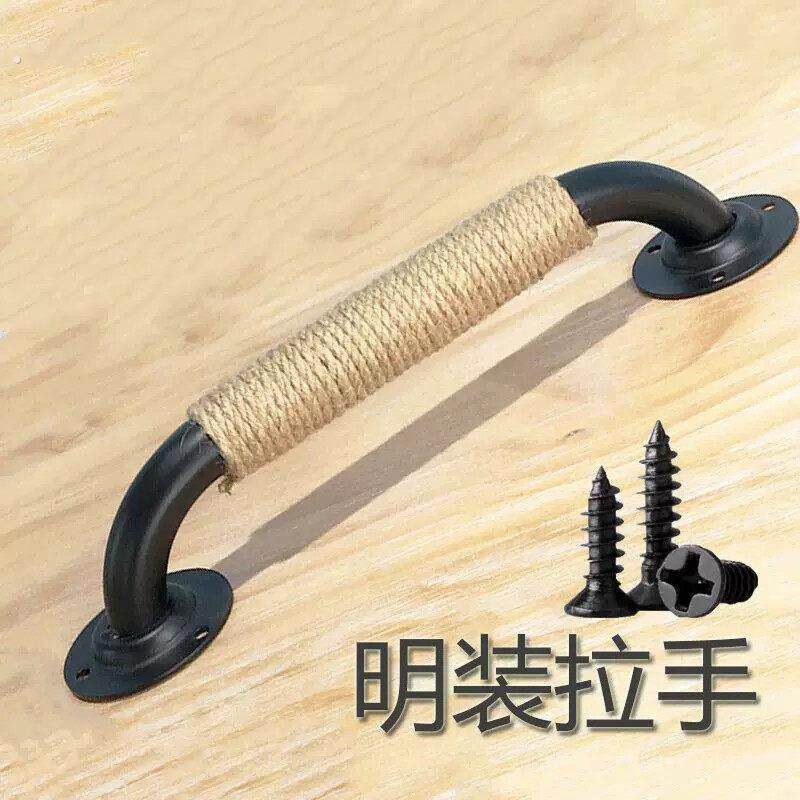 创意谷仓门门把手客栈民宿复古大门房门木门麻绳拉手螺丝明装黑色