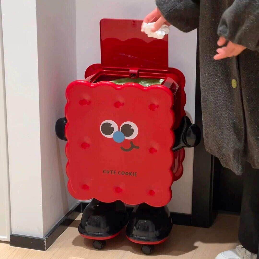 【新家的100个快递】饼干人垃圾桶家用客厅带轮大容量2026新款