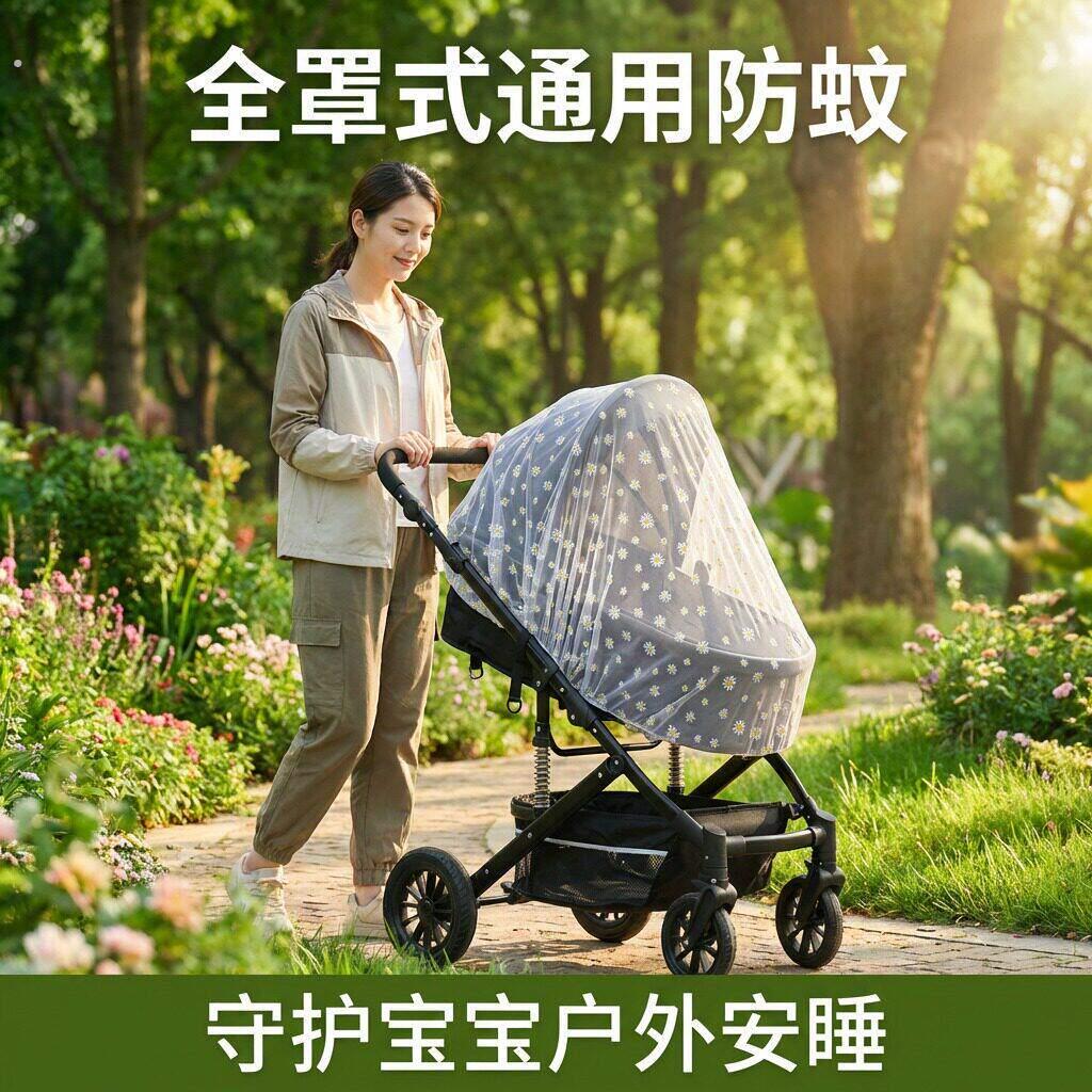 防蚊罩婴儿推车蚊帐全罩式通用宝宝推车婴幼童伞车加大加密遮阳