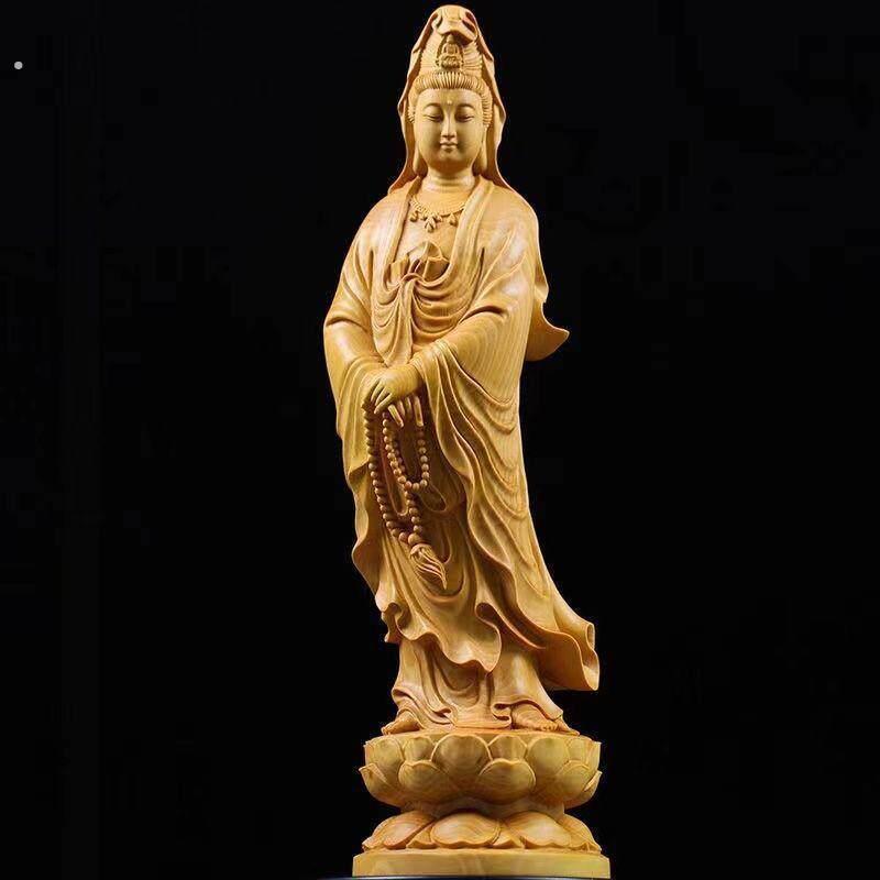 崖柏木雕刻念珠观音菩萨实木居家摆件送礼办公室装饰品文玩工艺品