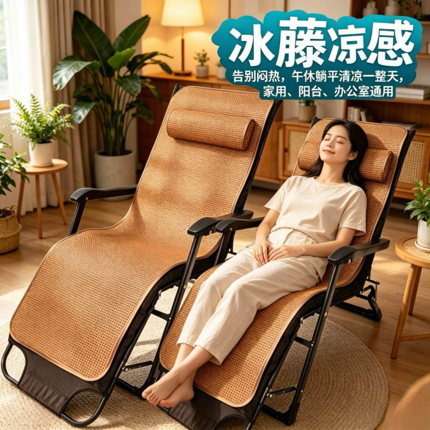 躺椅凉席垫夏天垫子坐垫靠背一体办公室午休午睡折叠椅子椅垫凉垫