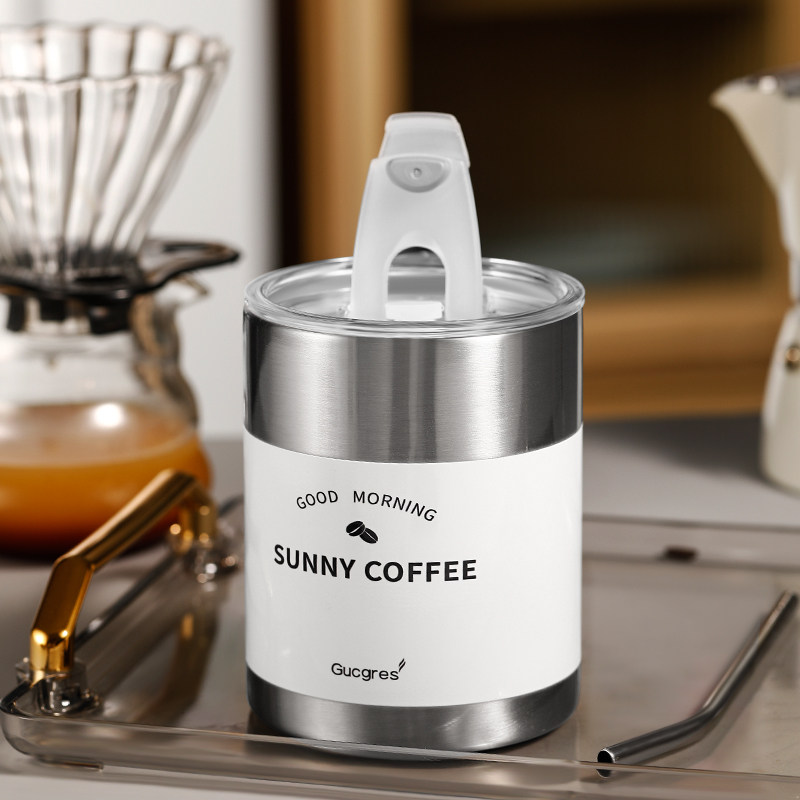 高档咖啡杯随行杯户外美式简约不锈钢杯子金属水杯带盖吸管拿铁杯