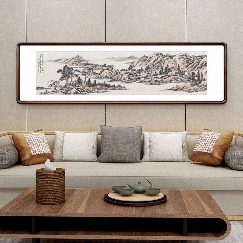 国画山水画横幅办公室写意水墨画中式客厅装饰画酒店茶楼仿古挂画