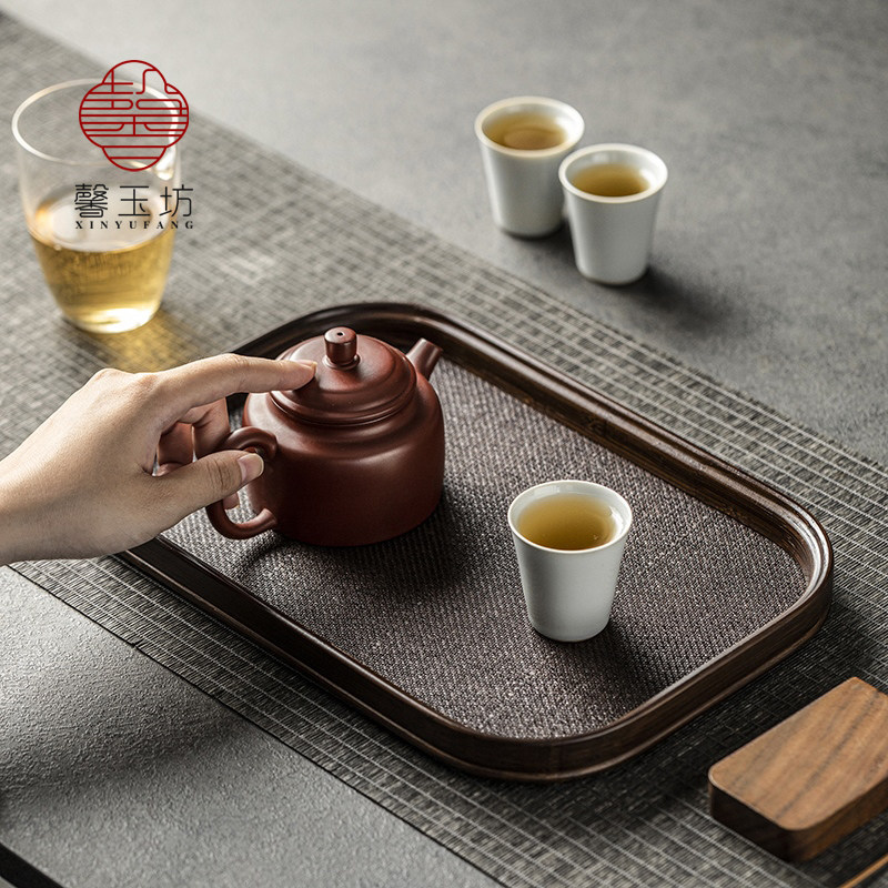 馨玉坊长方形竹制托盘日式编织席面小干泡台禅意藤编茶盘餐点盘