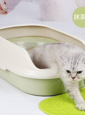 猫砂盆 猫厕所半封闭式中号单层无网格 膨润土松木猫砂便盆猫屎盆
