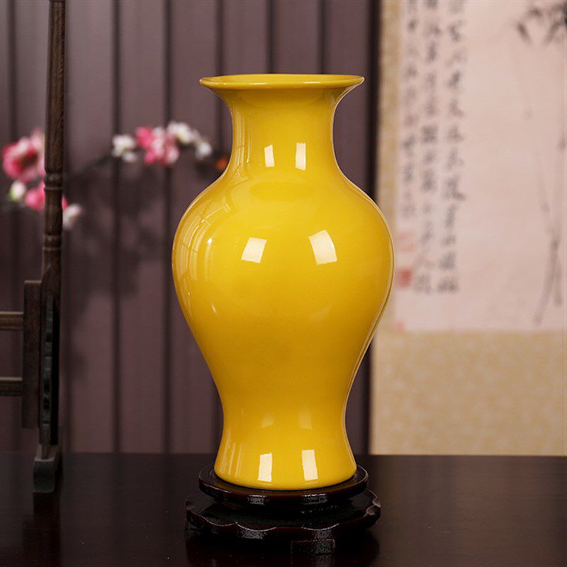 景德镇中国黄陶瓷花瓶家居饰工艺摆设全黄釉花瓶摆件婚庆送礼佳品