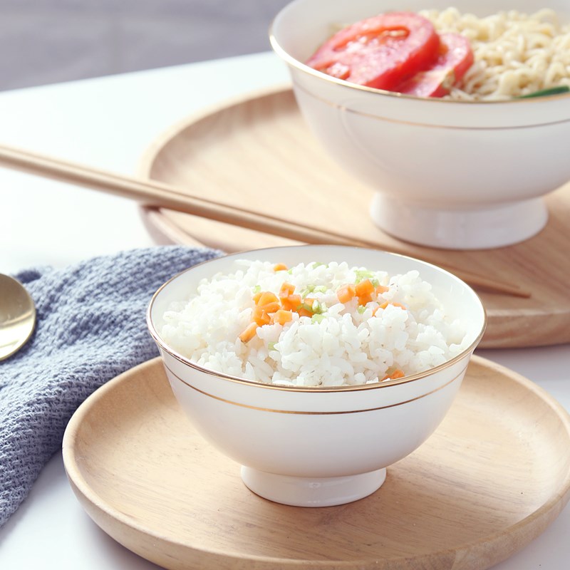 6只装金边中式高脚米饭碗骨瓷家用吃饭碗面碗陶瓷创意小汤碗小碗