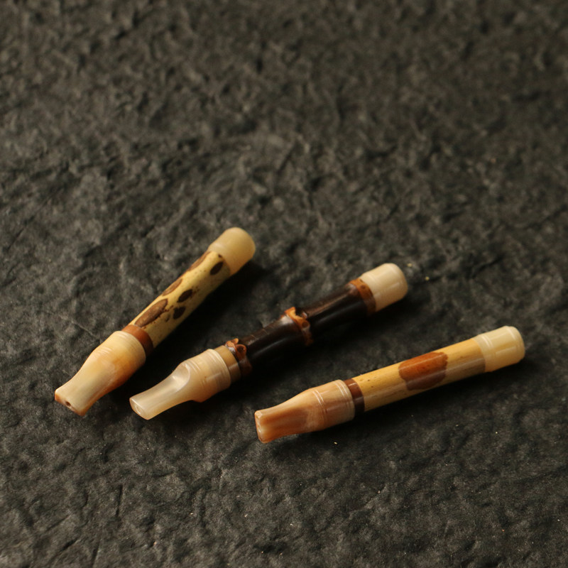 苏工纯手工精工制作牛角嘴竹制粗烟烟嘴抽烟器具把件把玩工艺品
