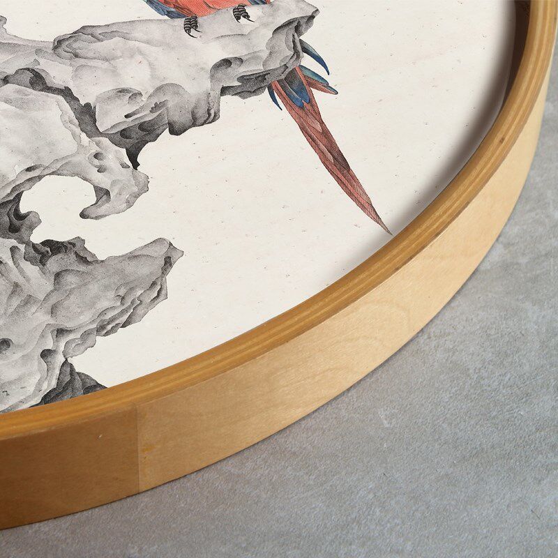 网红新中式禅意装饰画太湖石挂画圆形国画画框餐厅书房样房水墨玄