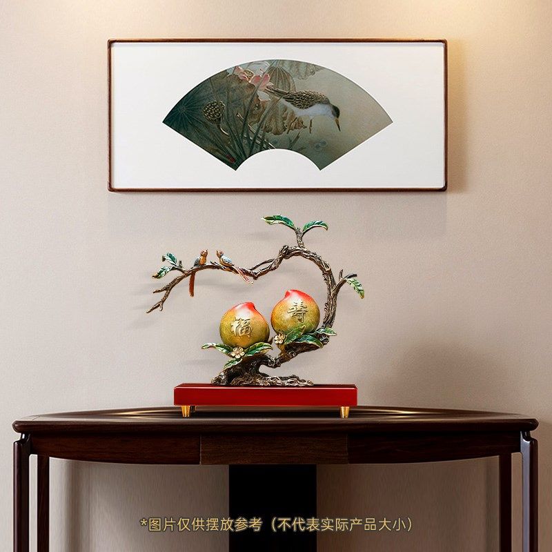 福寿双寿桃摆件铜工艺品送爷爷奶奶长辈生日祝寿贺寿礼物客厅装饰