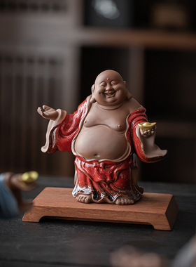 炼器陶瓷招财笑佛弥勒佛摆件中式工艺品家居博古架办公室装饰礼品