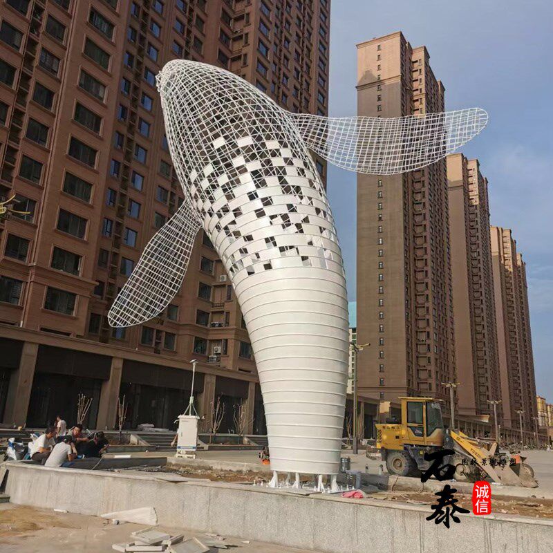 不锈钢海豚雕塑金属艺术镂空发光海豚鲸鱼造型户外广场大型装饰