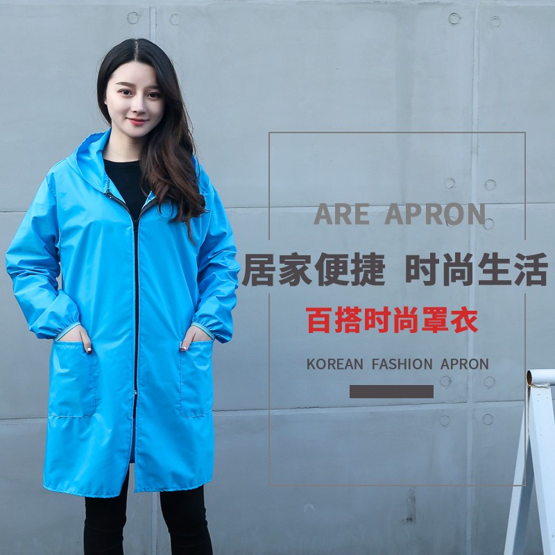 夏天成人罩衣女工作服防水围裙长袖画画拉链男士单层透气广告logo图片