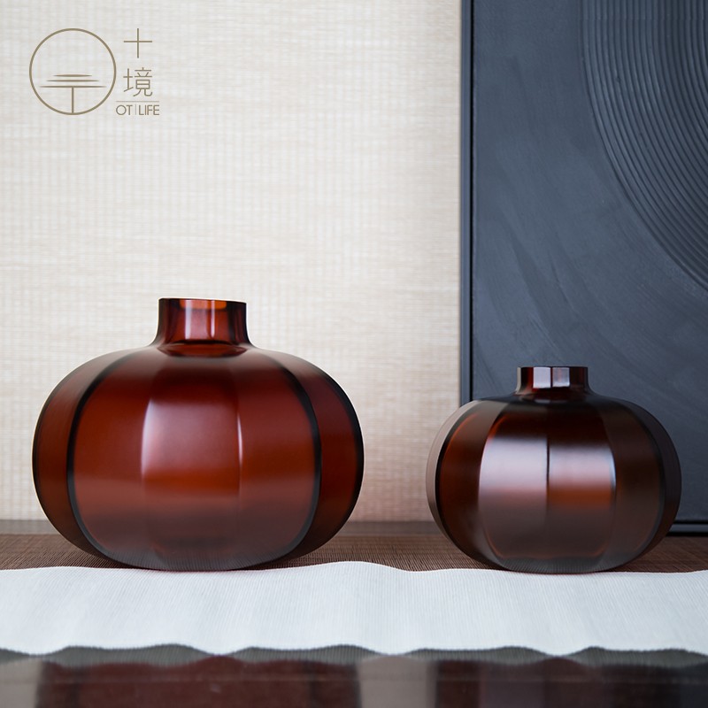 十境OTlife新中式琥珀色手工琉璃花器工艺饰品居家软装样板房摆件