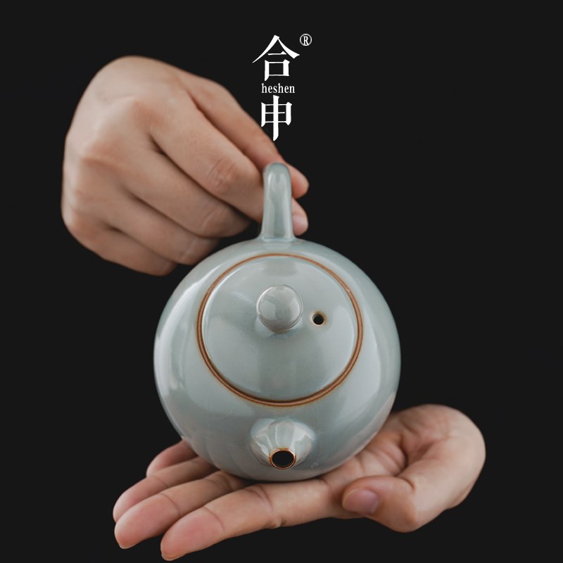 德化县中式复古功夫茶具整套 西施壶型汝窑泡茶壶含胡桃木茶盘