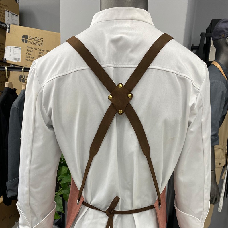 水洗做旧复古厚帆布花艺师工作围裙咖啡师定制餐厅发型师交叉背带