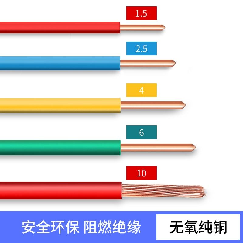 电线电缆国标家用纯铜线BV1.5 2.5 4 6 10平方装修单芯铜芯线高温