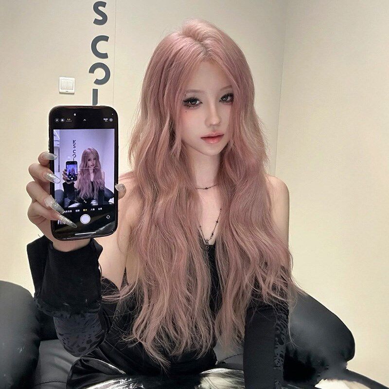 粉色手勾蕾丝假发cos吴慧拉全头套女万用中分长卷发大波浪lolita