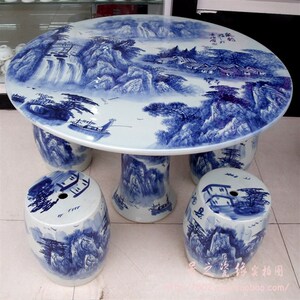 景之瓷缘 景德镇陶瓷器手绘青花瓷园林户外石凳子石桌子 山水乡韵